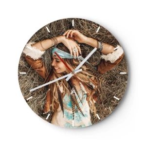 Wall clock - Clock on glass - On the Way to the Summer of Love - 40x40 cm