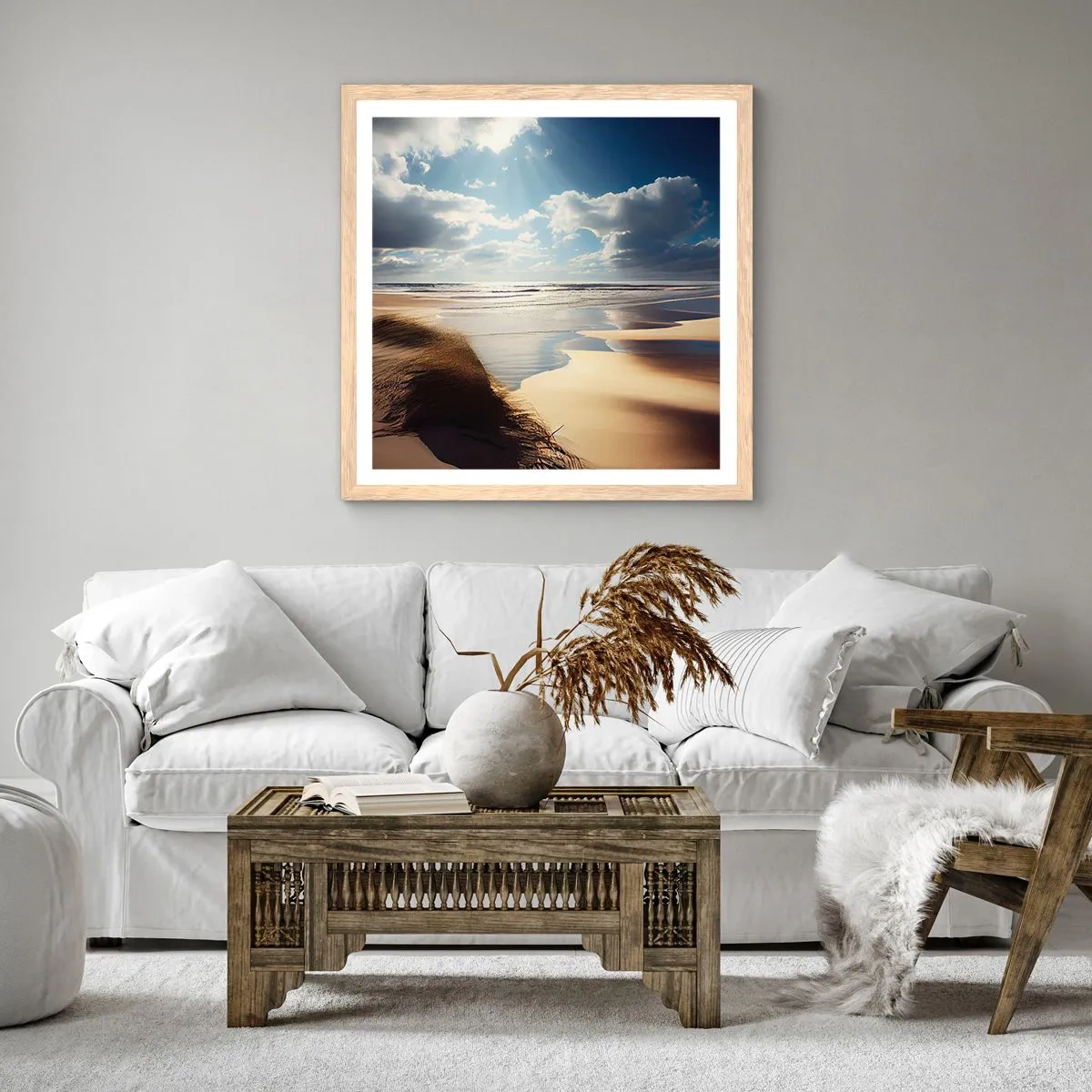 Poster in light oak frame - Beach, Wild Beach - 50x50 cm