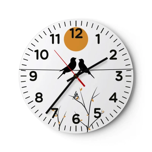 Wall clock - Clock on glass - Nightingale Evening - 30x30 cm