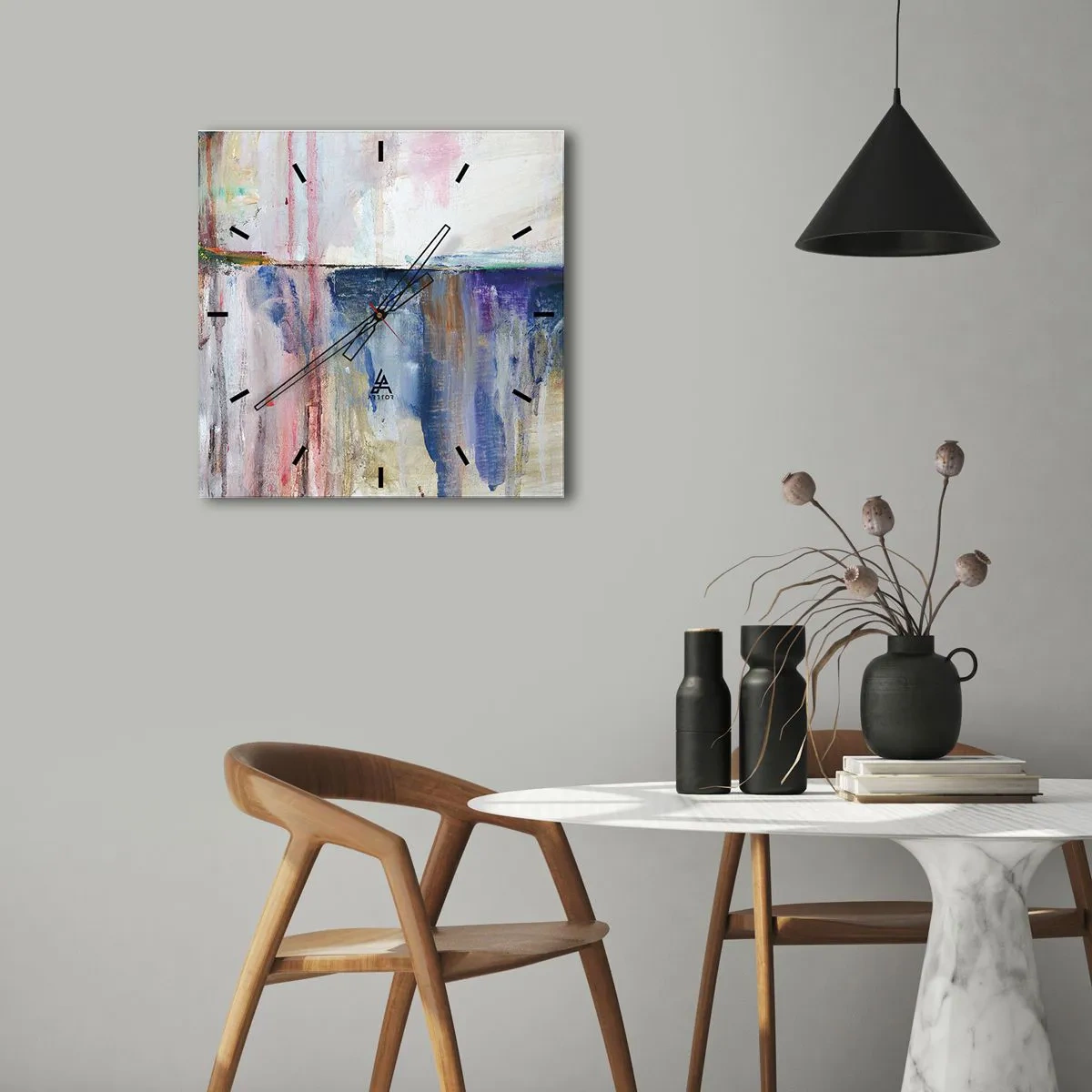 Wall clock - Clock on glass - Colourful Impressions an Associations - 40x40 cm