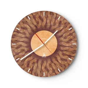 Wall clock - Clock on glass - Sun dial with a radiant pattern in warm colors - 30x30cm - Sun Icon - Modern wall decoration for the living room, kitchen, and bedroom ARTTOR