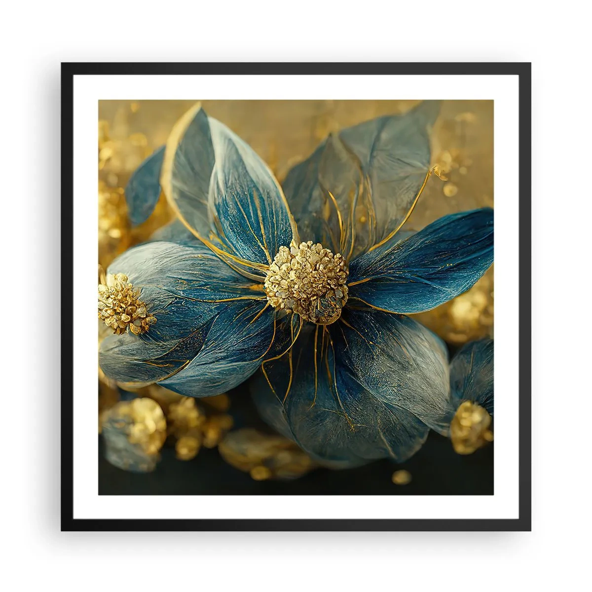 Poster in black frame - Blossoming in Gold - 60x60 cm