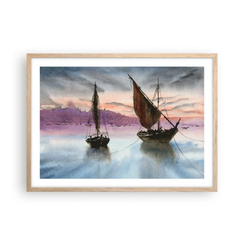 Poster in light oak frame - Evening at the Port - 70x50 cm
