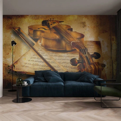 Photo Wallpaper Premium Sand - Virtuoso Wanted - Violin, Music, Music Notes - 150x105 cm