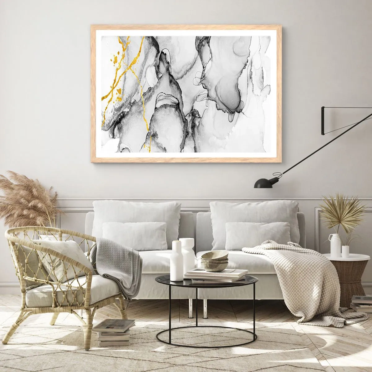Poster in light oak frame - Composition with a Golden Motif - 50x40 cm