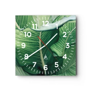 Wall clock - Clock on glass - Life in Intense Green Colour - 30x30 cm