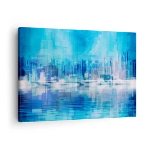 Canvas picture - Abstract city panorama in shades of blue - 70x50cm - Sunk in Blue - Modern wall decoration for the living room and bedroom ARTTOR