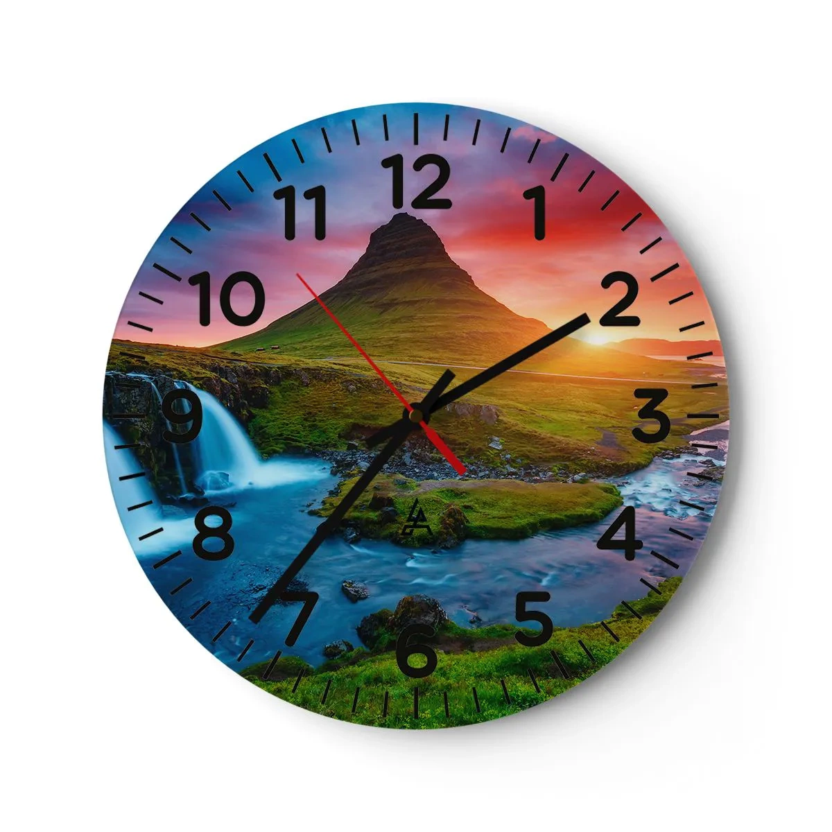 Wall clock - Clock on glass - Iceland - Fire and Water - 30x30 cm