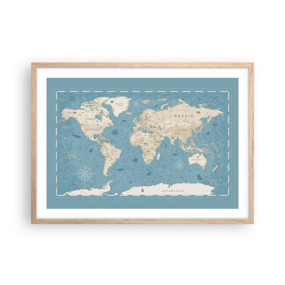 Poster in light oak frame - World Within Your Fingertips - 70x50 cm