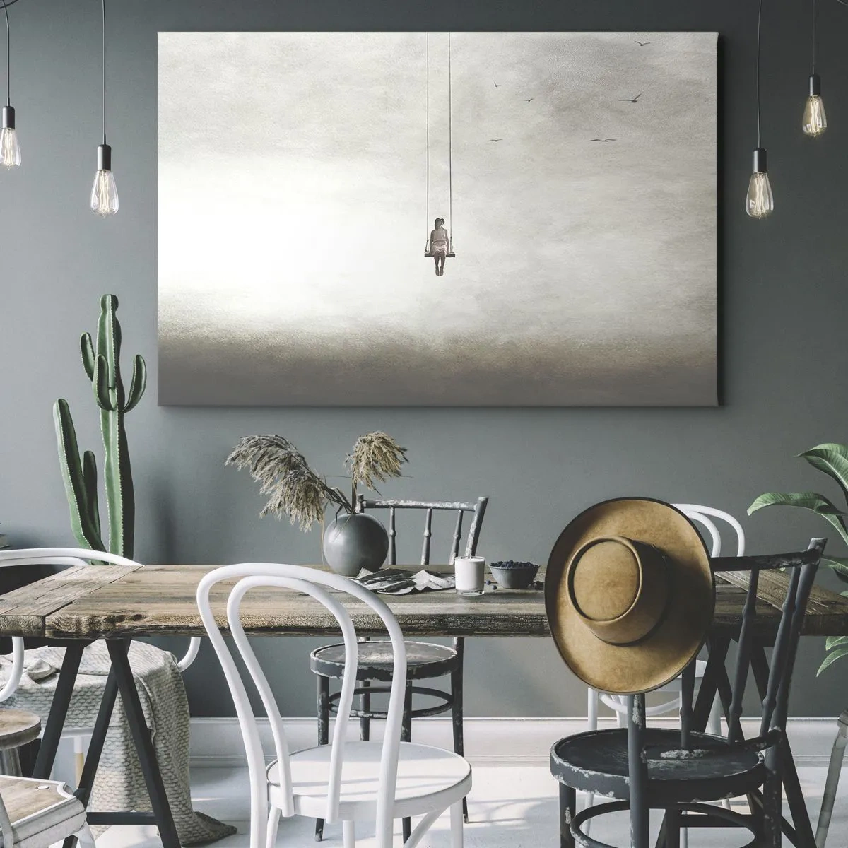 Canvas picture - A figure on a swing suspended in space - 70x50cm - Child in Us - Modern wall decoration for the living room and bedroom ARTTOR