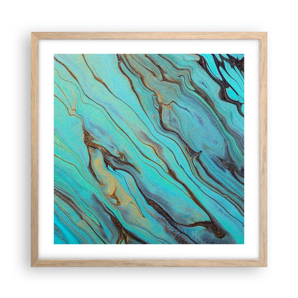 Poster in light oak frame - Turquoise Tide - 50x50 cm