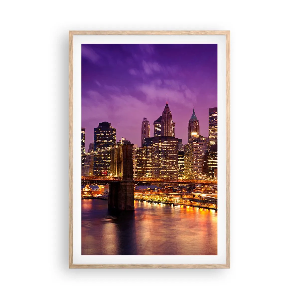 Poster in light oak frame - Violet and Gold Manhattan - 61x91 cm