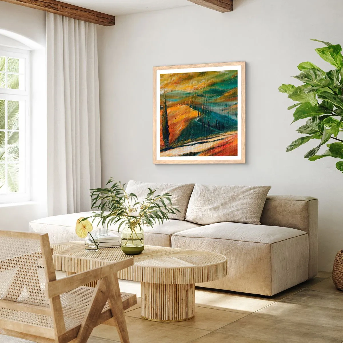 Poster in light oak frame - Tuscan Landscape - 40x40 cm