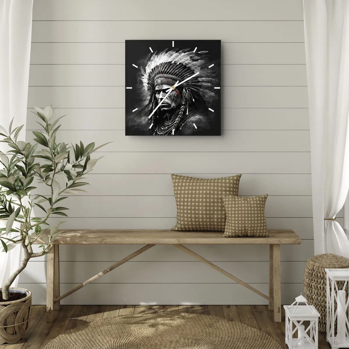 Wall clock - Clock on glass - Chief and Warrior - 30x30 cm