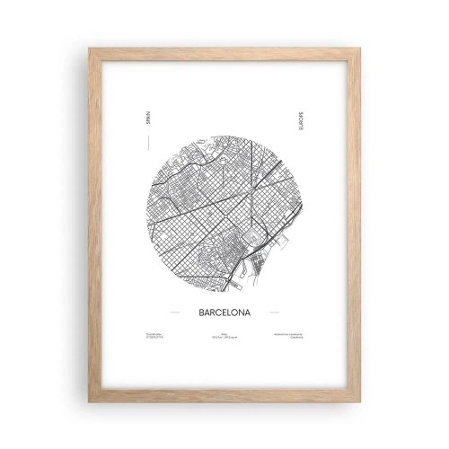 Poster in light oak frame - Anatomy of Barcelona - 30x40 cm