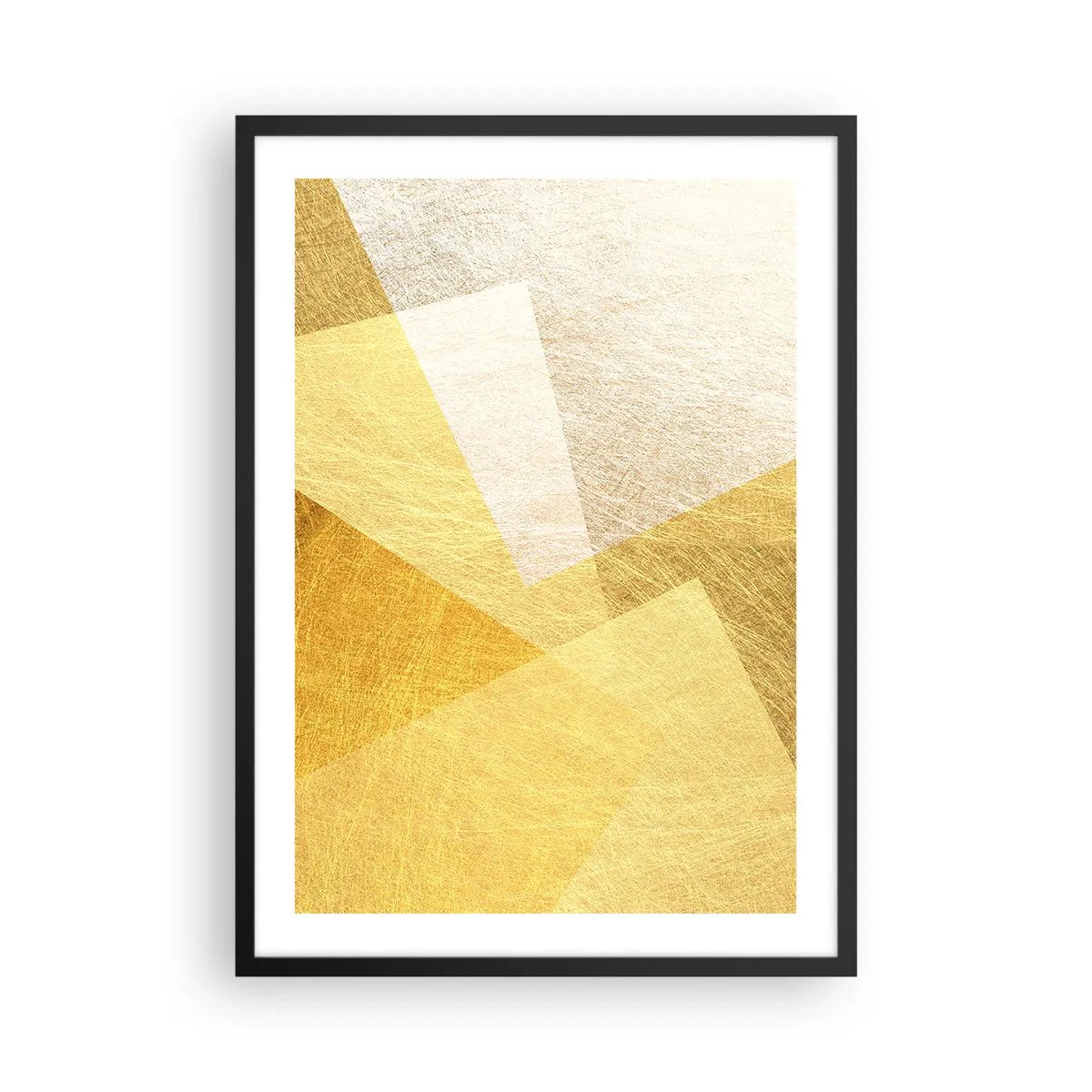 Poster in black frame - Golden geometric abstraction with a metallic effect - 50x70cm - Weather of Geometry - Modern wall decoration for the living room and bedroom ARTTOR