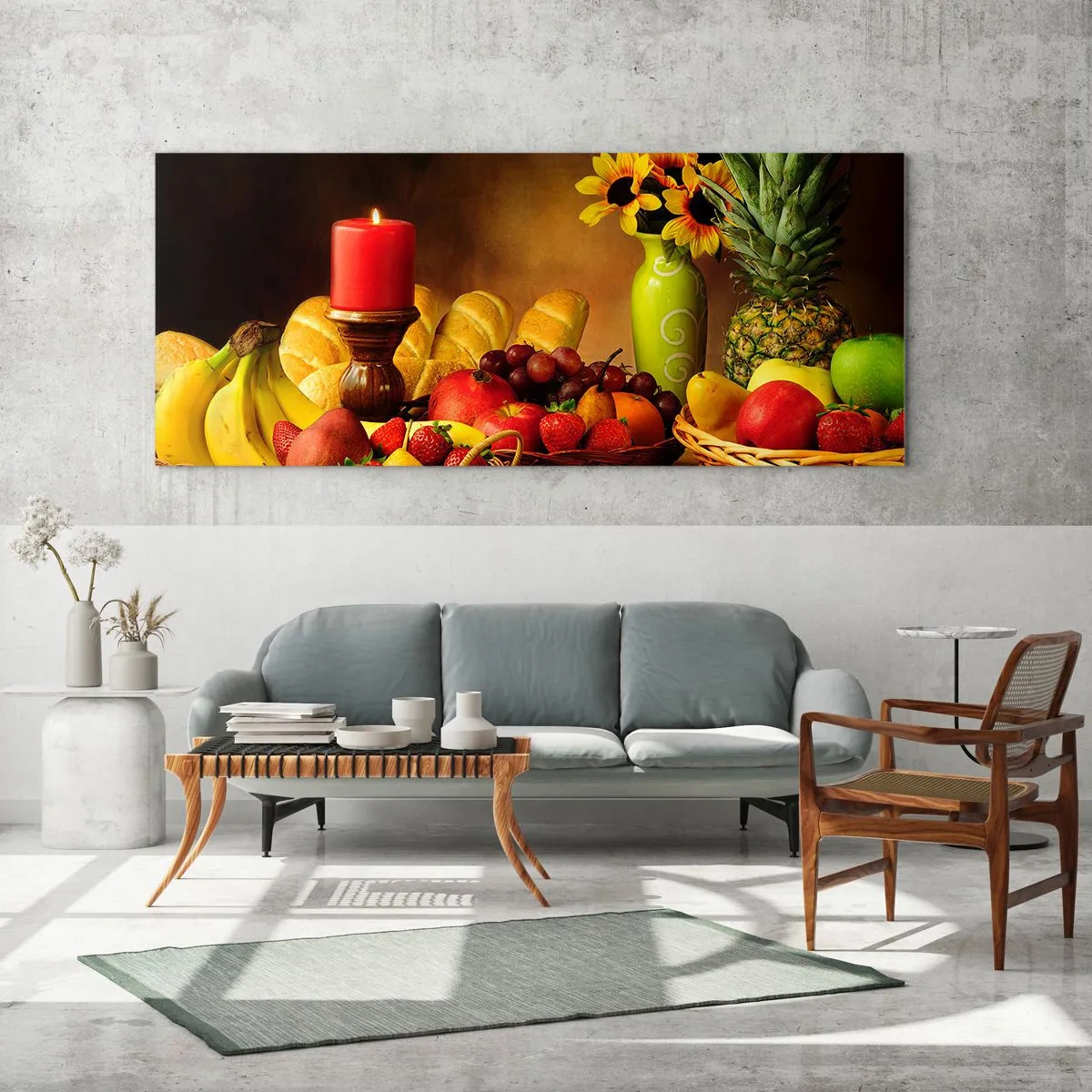 Glass picture - Still Nature with Bread and Fruit - 120x50 cm