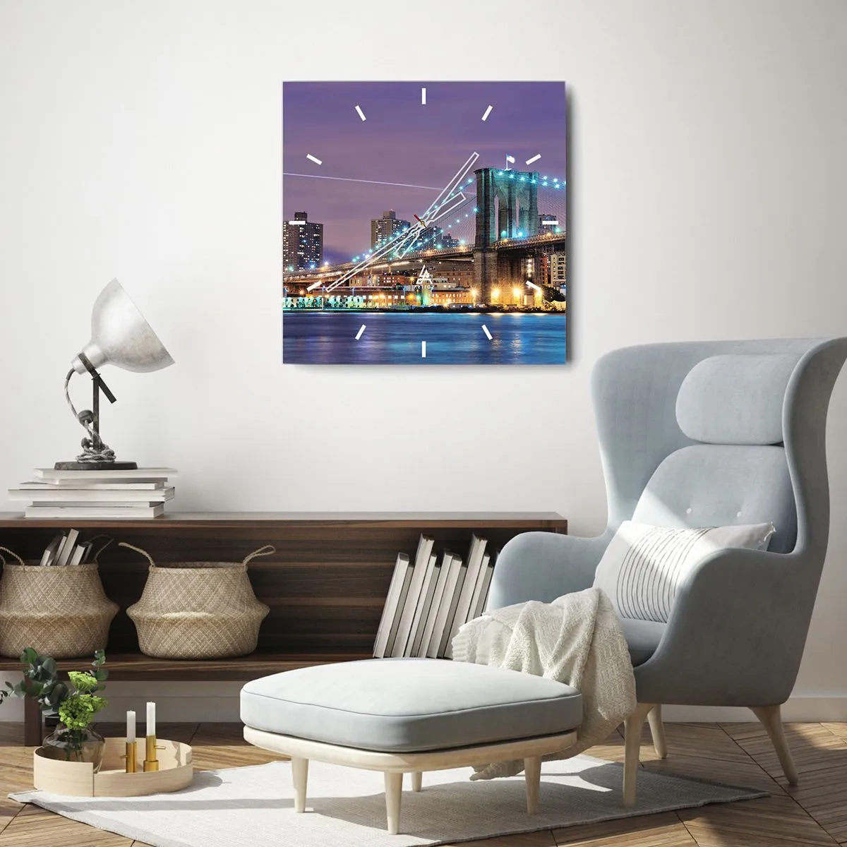 Wall clock - Clock on glass - Brooklyn Bridge for Many Years Now - 30x30 cm