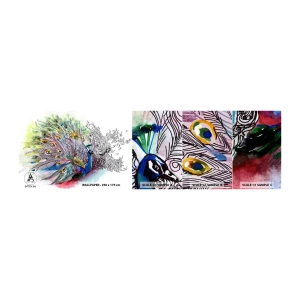 Photo Wallpaper Sample Self-Adhesive Deluxe Sticker - With Pride against Greyness - Bird, Peacock, Feathers - 100x30 cm