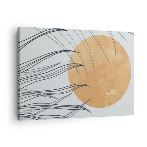 Canvas picture - Abstract blades of grass against the backdrop of a large orange sun - 70x50cm - Always Towards the Sun - Modern wall decoration for the living room and bedroom ARTTOR