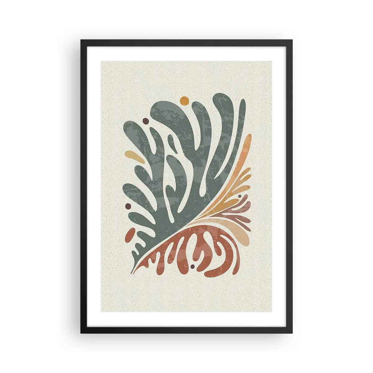 Poster in black frame - Botanical leaf pattern in green and brown tones - 50x70cm - Multicolour Leaf - Modern wall decoration for the living room and bedroom ARTTOR