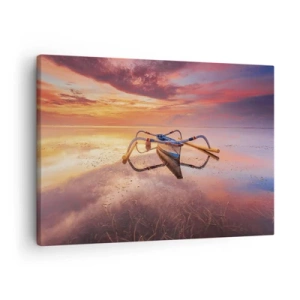 Canvas picture - A boat on calm water at sunset - 70x50cm - Tranquility of Tropical Evening - Modern wall decoration for the living room and bedroom ARTTOR