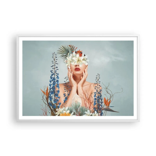 Poster in white frmae - Woman – Flower - 100x70 cm