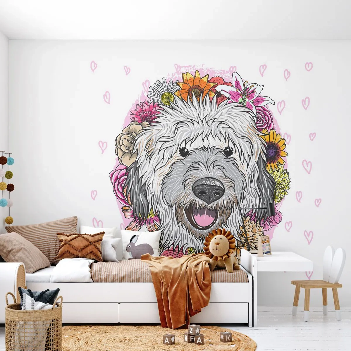 Photo Wallpaper Premium Canvas - Puppy Joy - Abstraction, Dog, For children - 200x140 cm