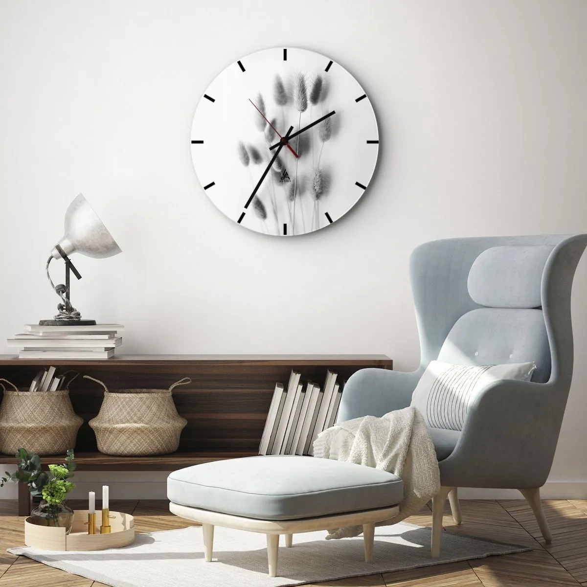 Wall clock - Clock on glass - Her Softness Grass - 30x30 cm
