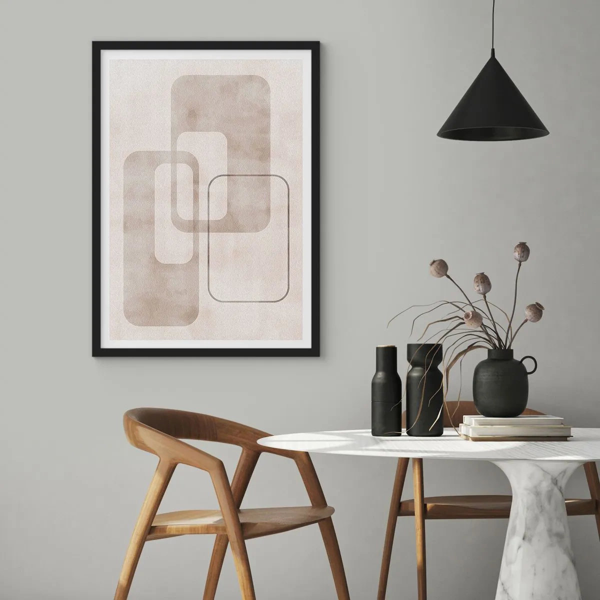 Poster in black frame - Minimalist geometric shapes in shades of beige - 50x70cm - Geometrical Grout - Modern wall decoration for the living room and bedroom ARTTOR