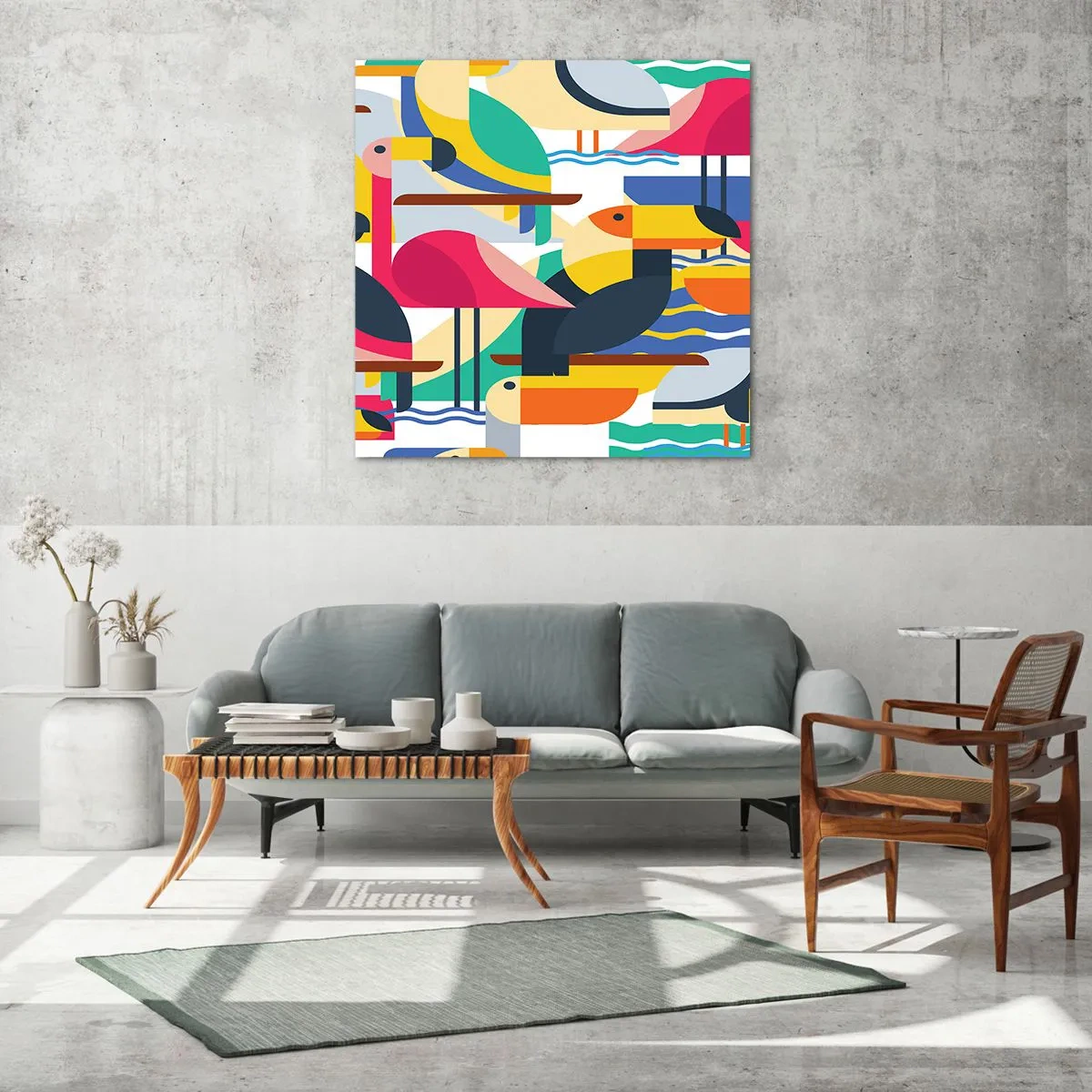 Glass picture - Birds' Party - 60x60 cm