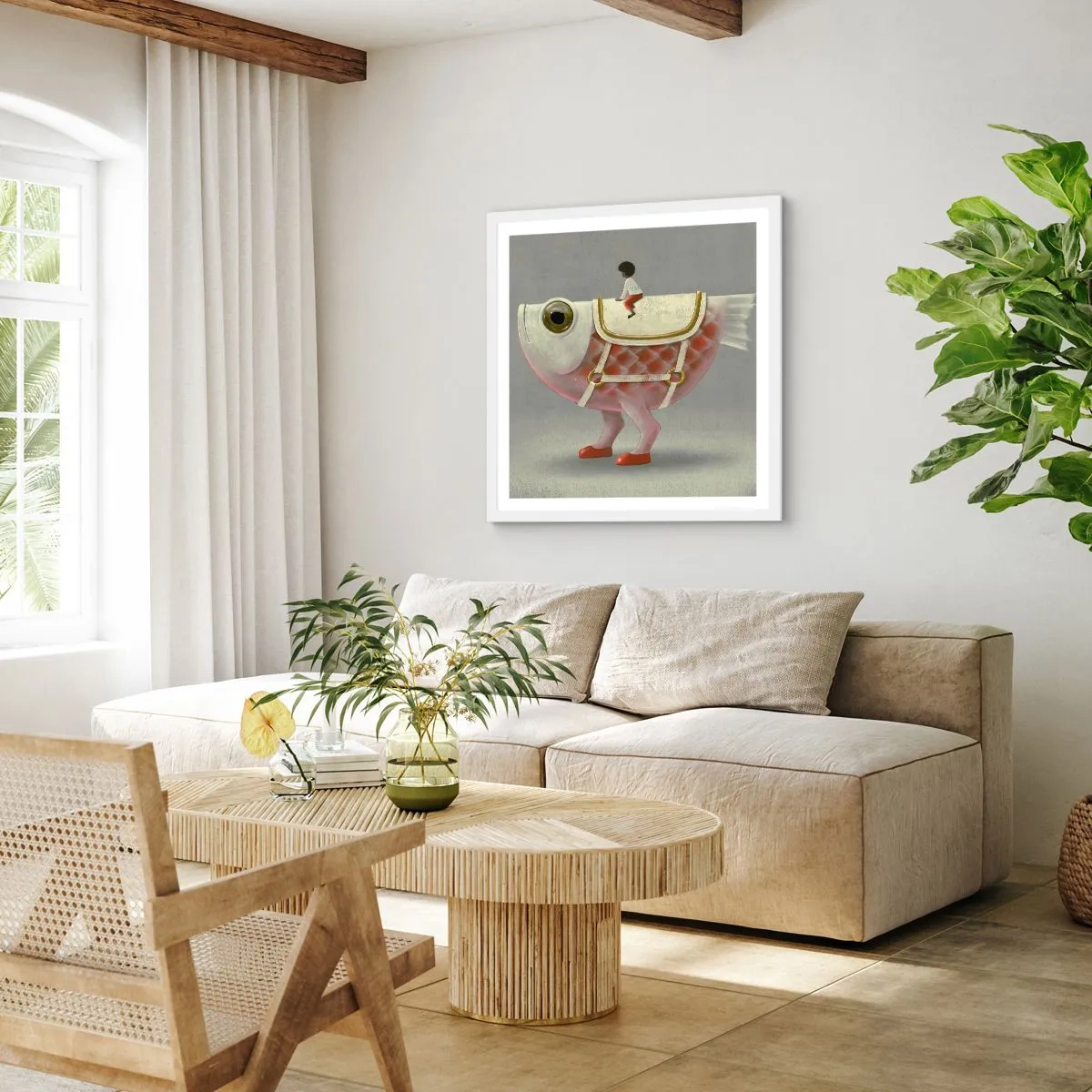 Poster in white frmae - Fish Jockey - 30x30 cm