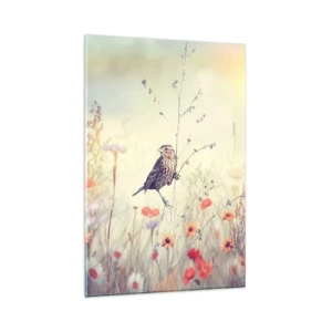 Glass picture - Bird Portrait with a Meadow in the Background - 80x120 cm
