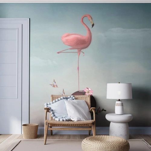 Photo Wallpaper Premium Canvas - Allegory of a Basketball - Abstraction, Flamingo, Bird - 200x140 cm