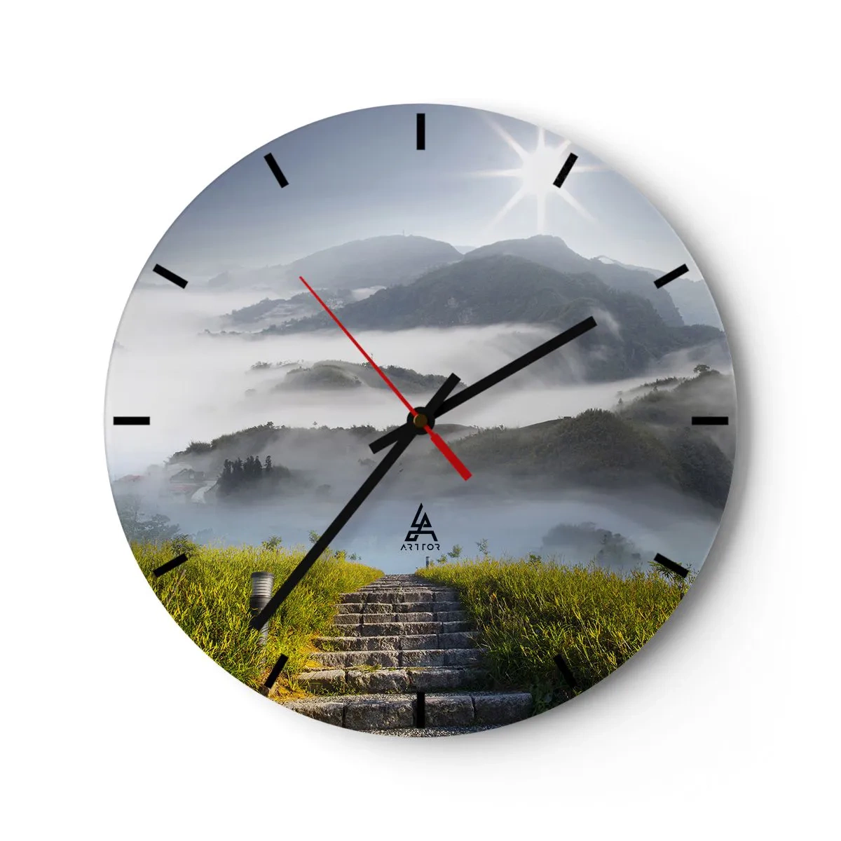 Wall clock - Clock on glass - Upwards towards the Clouds - 40x40 cm