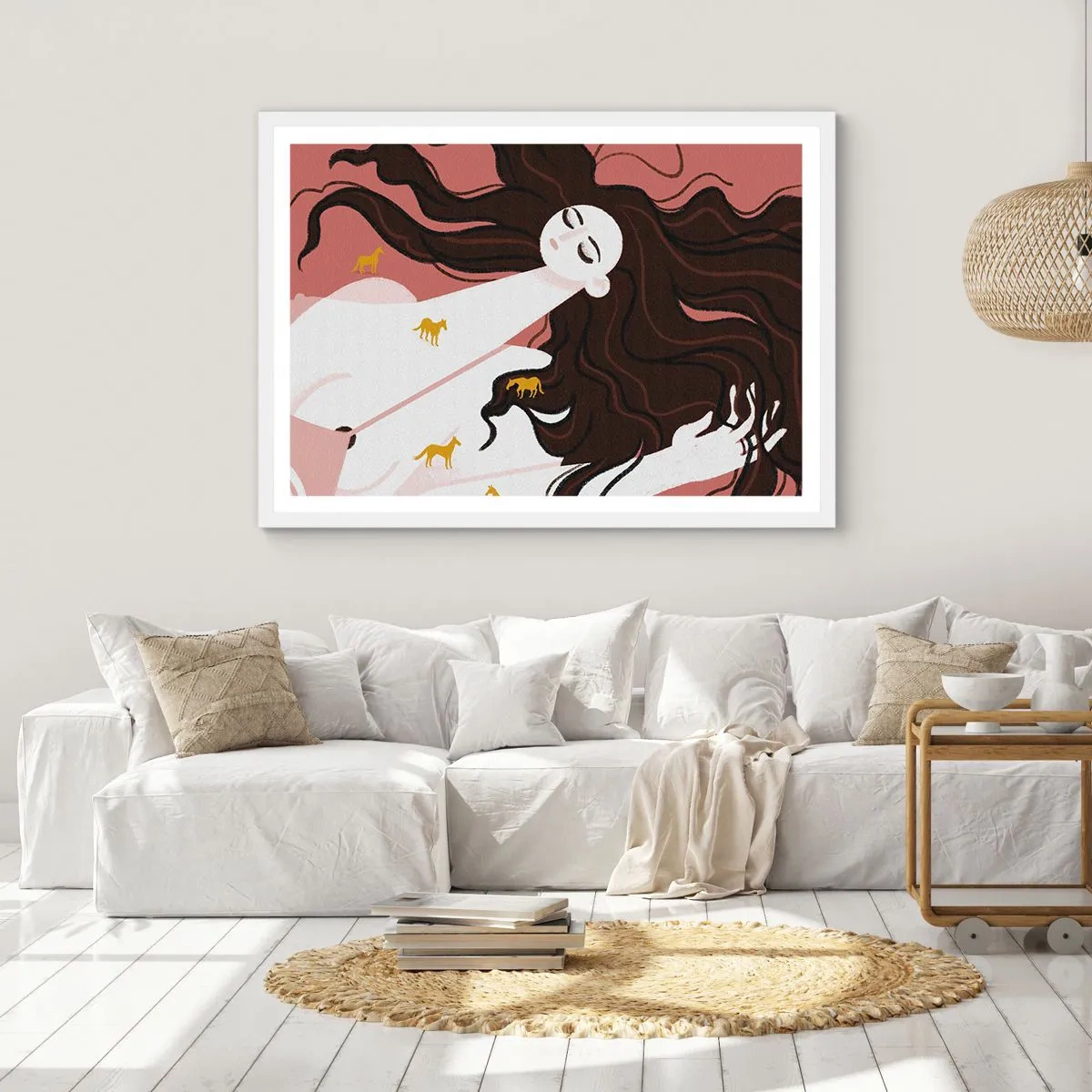 Poster in white frmae - Dream of a Golden Horse - 91x61 cm
