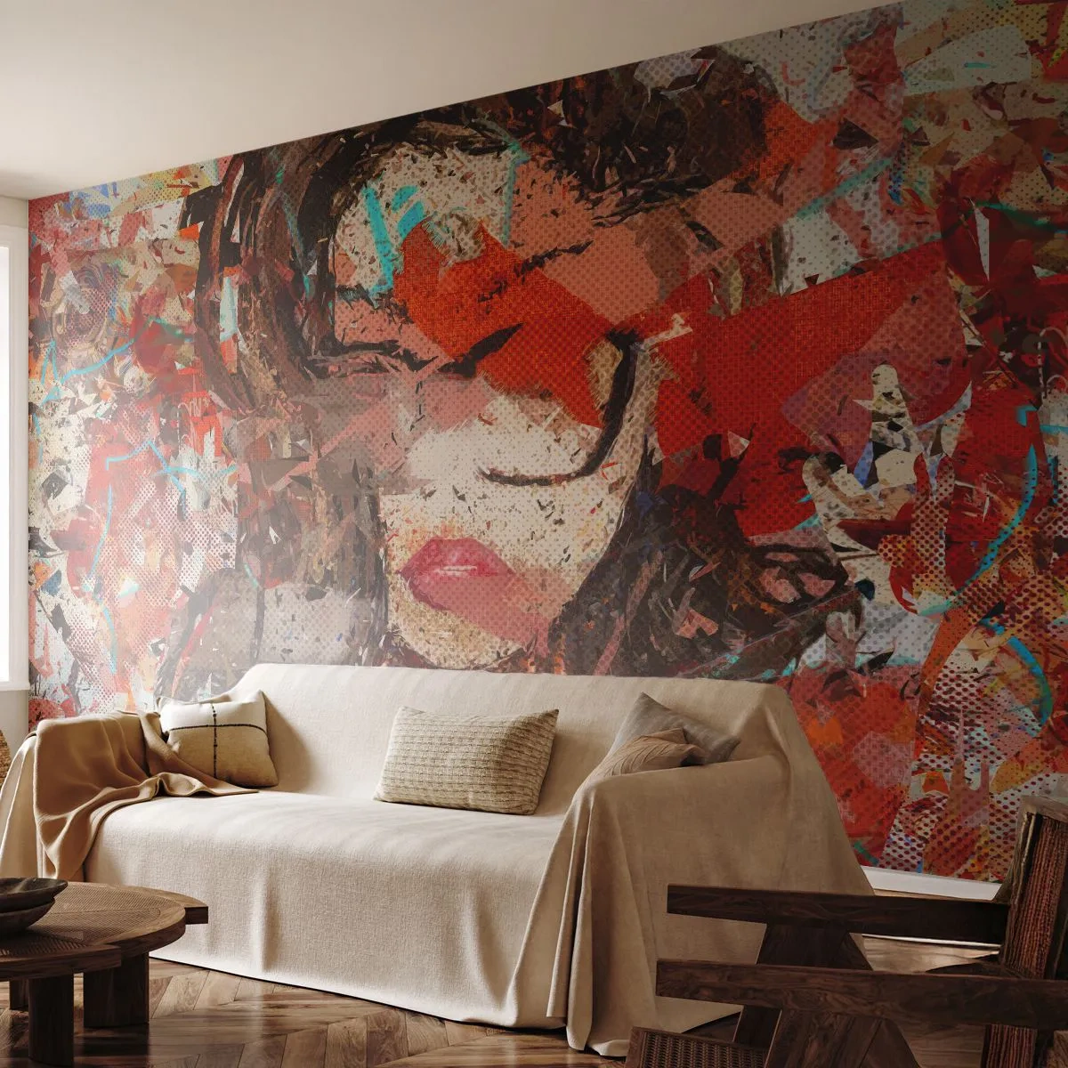 Photo Wallpaper Premium Canvas - No One Knows You Really - Abstraction, Portrait of a Woman, Graphics - 350x256 cm