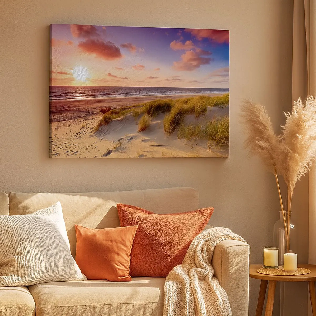 Canvas picture - A grassy beach and a sunset over a calm sea - 70x50cm - Air Smells of Summer - Modern wall decoration for the living room and bedroom ARTTOR