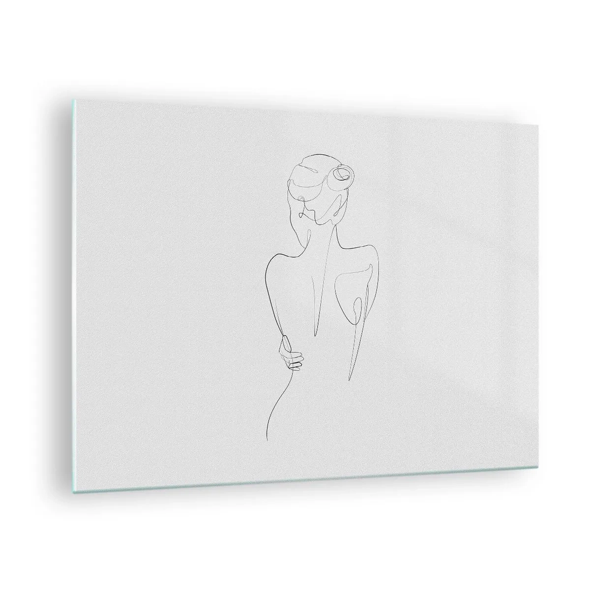 Glass picture - A delicate single-line sketch of a woman from the back. - 70x50cm - Music of the Body - Modern wall decoration for the living room and bedroom ARTTOR
