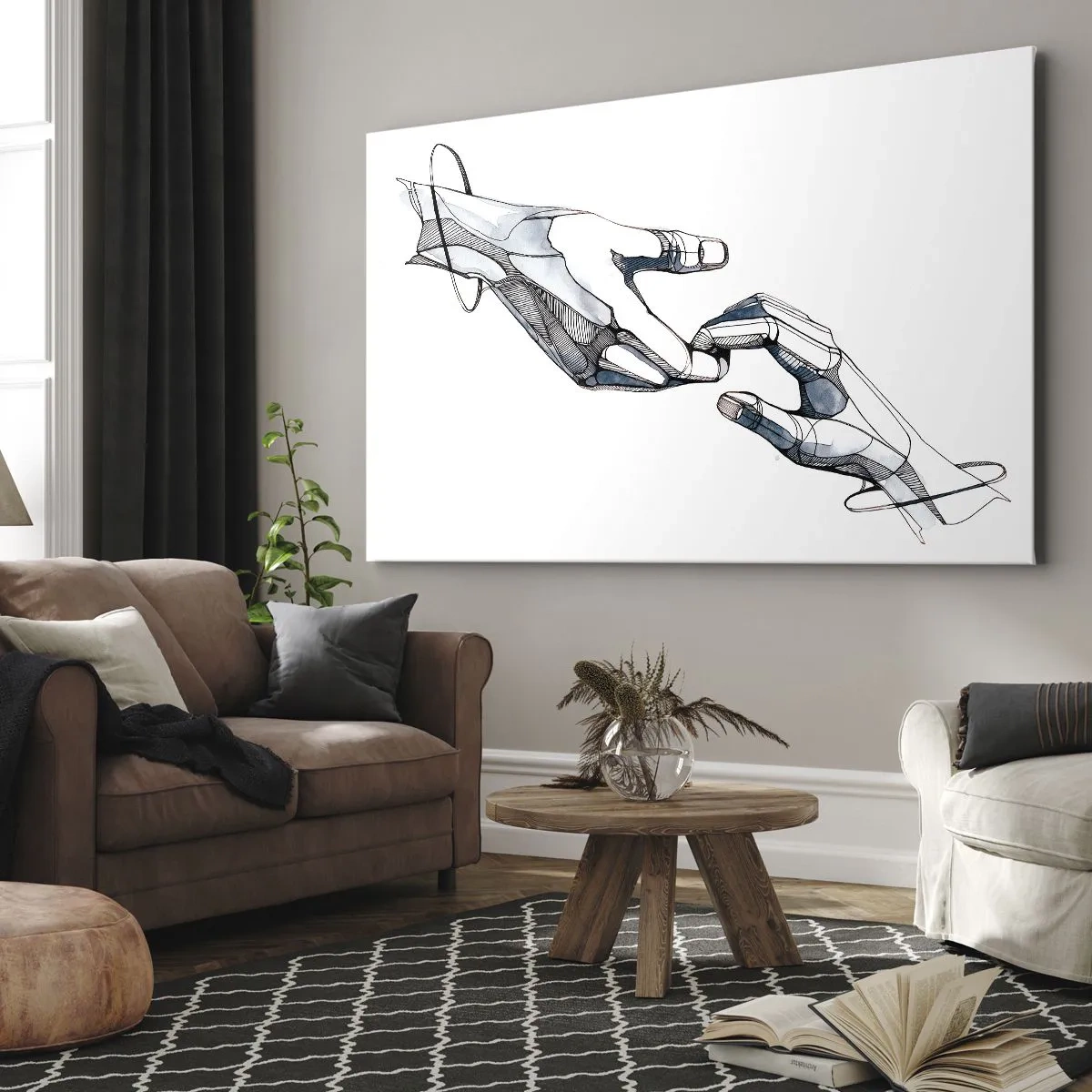 Canvas picture - Artistic representation of a hand in a minimalist and geometric form - 70x50cm - Good Gesture - Modern wall decoration for the living room and bedroom ARTTOR