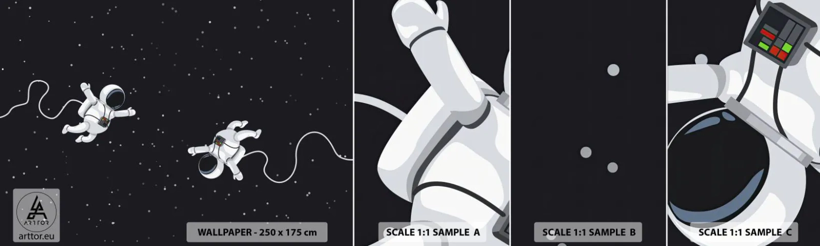 Photo Wallpaper Sample Standard Eco - Space Dance - Abstraction, Astronaut, Cosmos - 100x30 cm