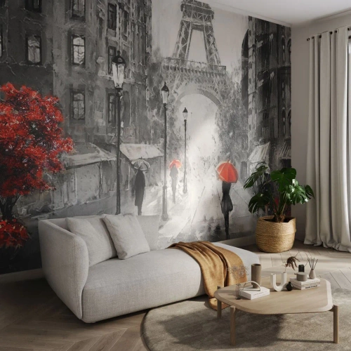 Self-Adhesive Photo Wallpaper Deluxe Sticker - All Roads Lead to Her - City, Paris, Eiffel Tower - 450x315 cm