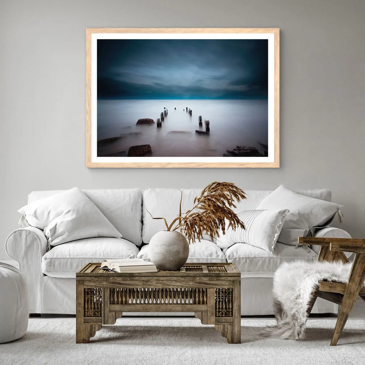 Poster in light oak frame - Pensive Lake - 100x70 cm