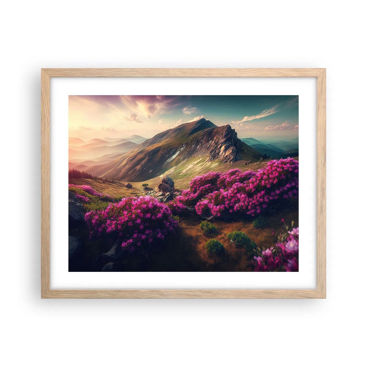 Poster in light oak frame - Summer in the Mountains - 50x40 cm