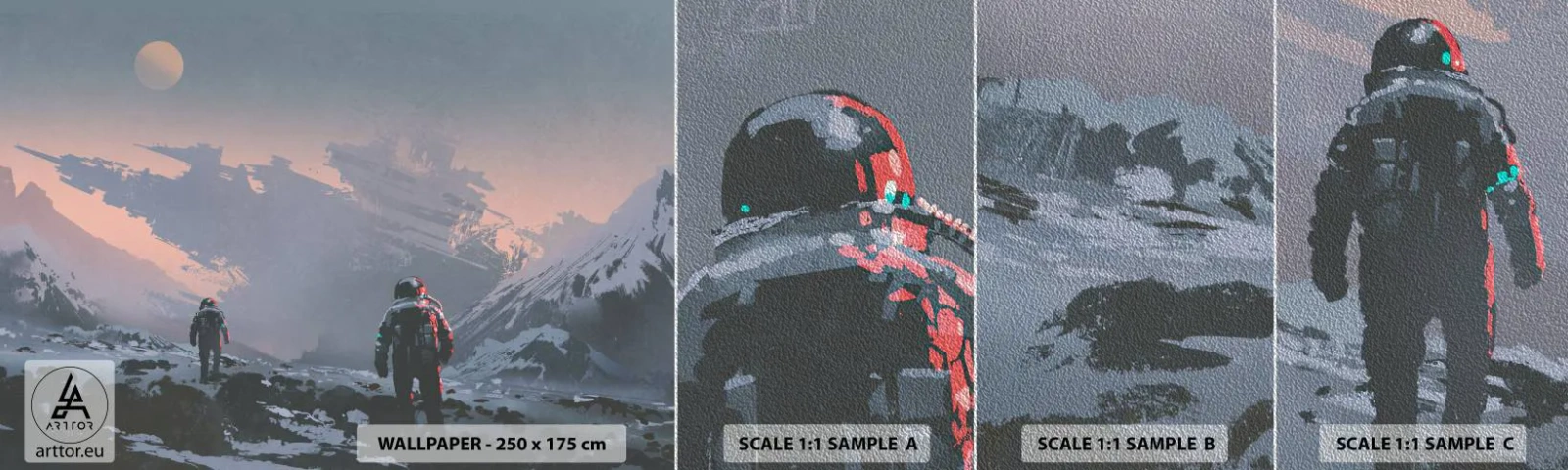 Photo Wallpaper Sample Premium Sand - Under an Unknown Star - Abstraction, Astronaut, Cosmonaut - 100x30 cm