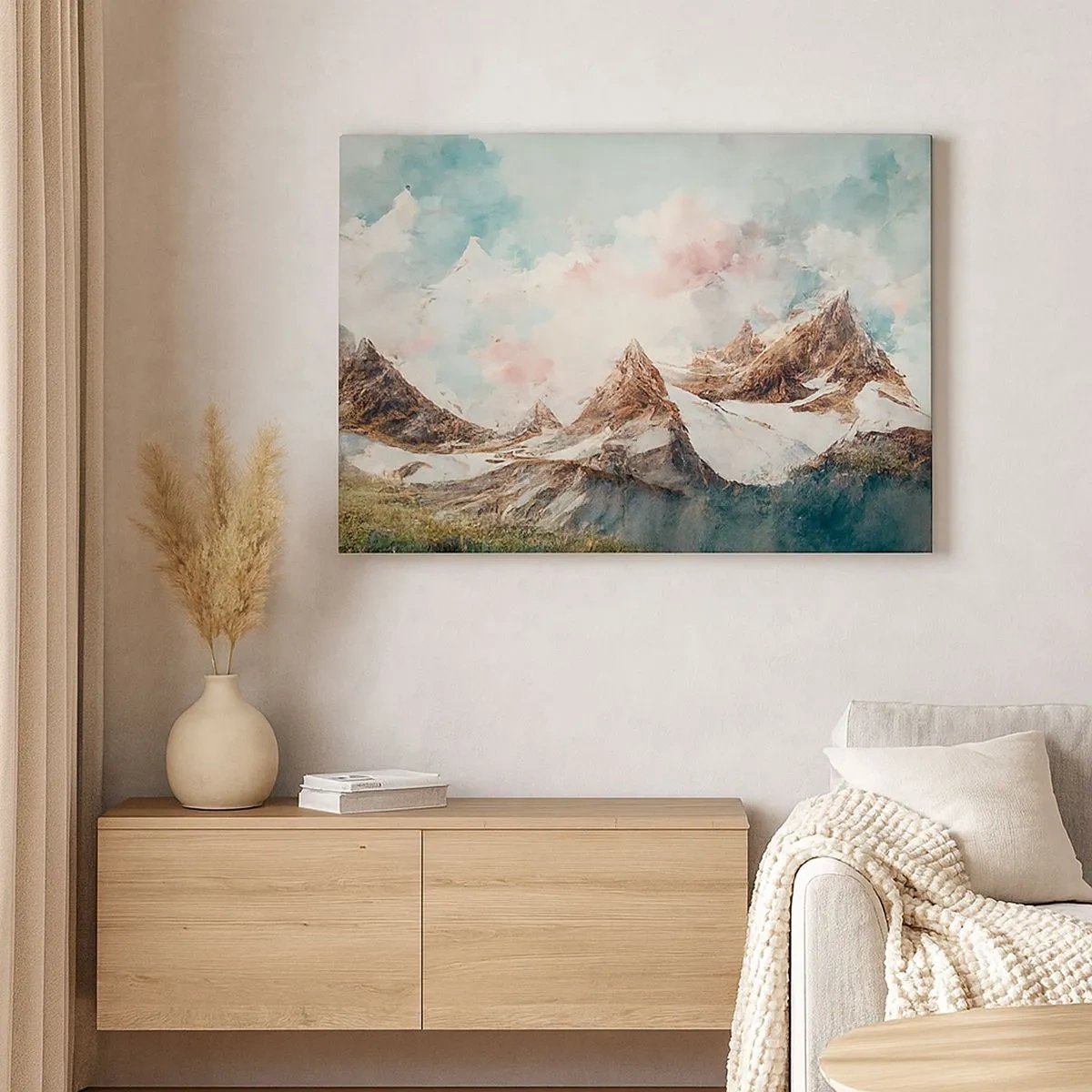 Canvas picture - Picturesque mountains with pastel skies - 70x50cm - Rocky Blades - Modern wall decoration for the living room and bedroom ARTTOR