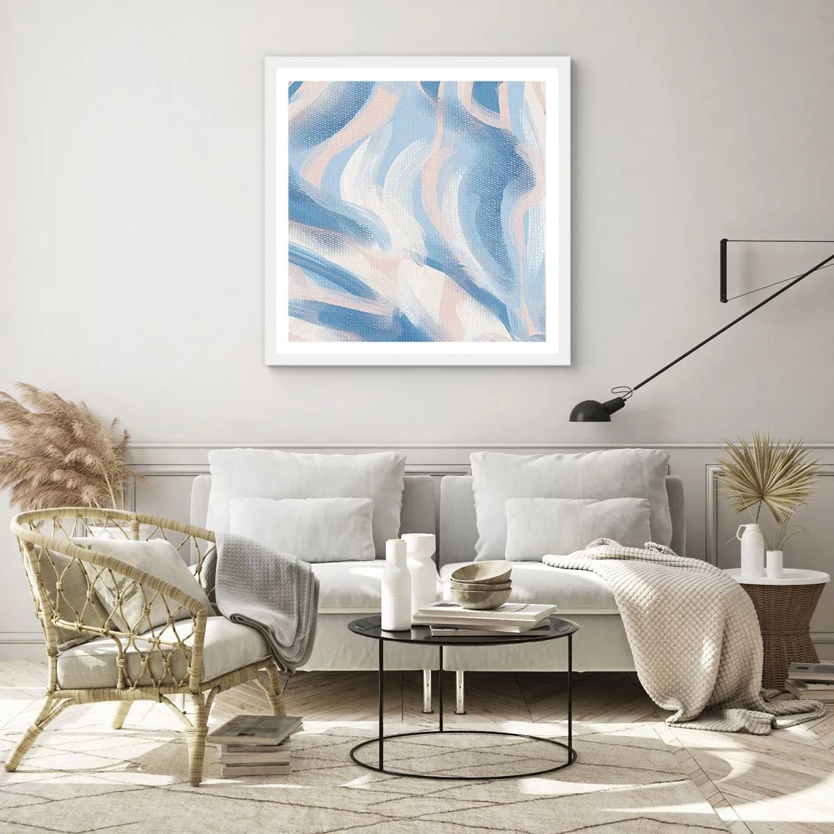Poster in white frmae - Blue Waves - 60x60 cm