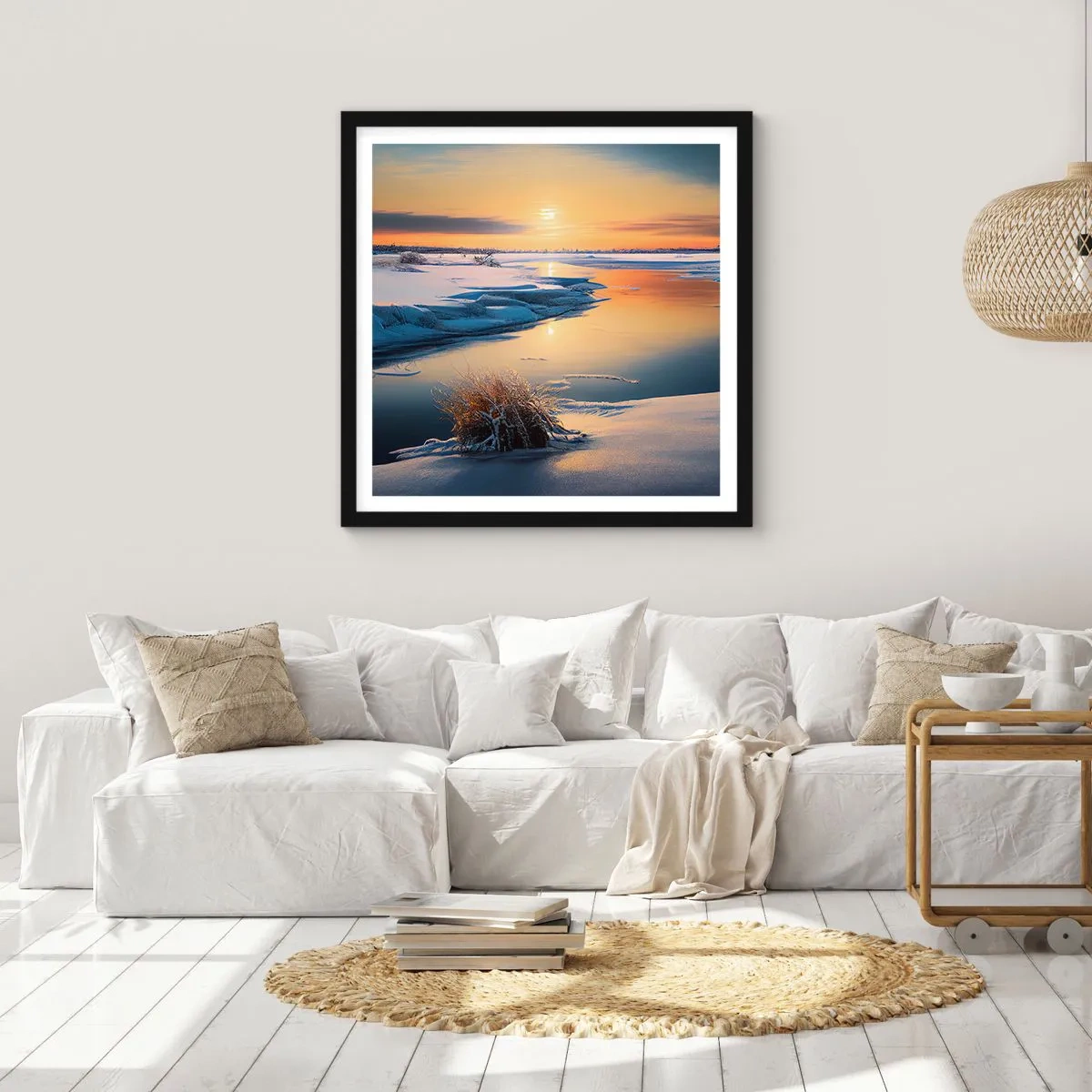 Poster in black frame - Winter Sunset - 60x60 cm