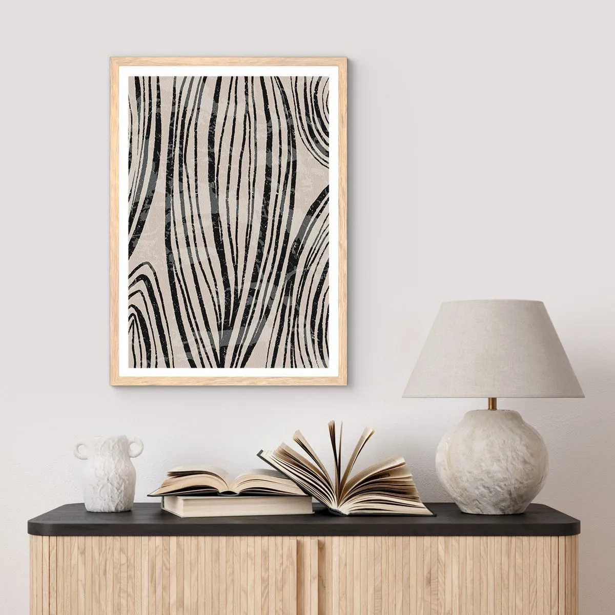 Poster in light oak frame - Spillover of Lines - 30x40 cm