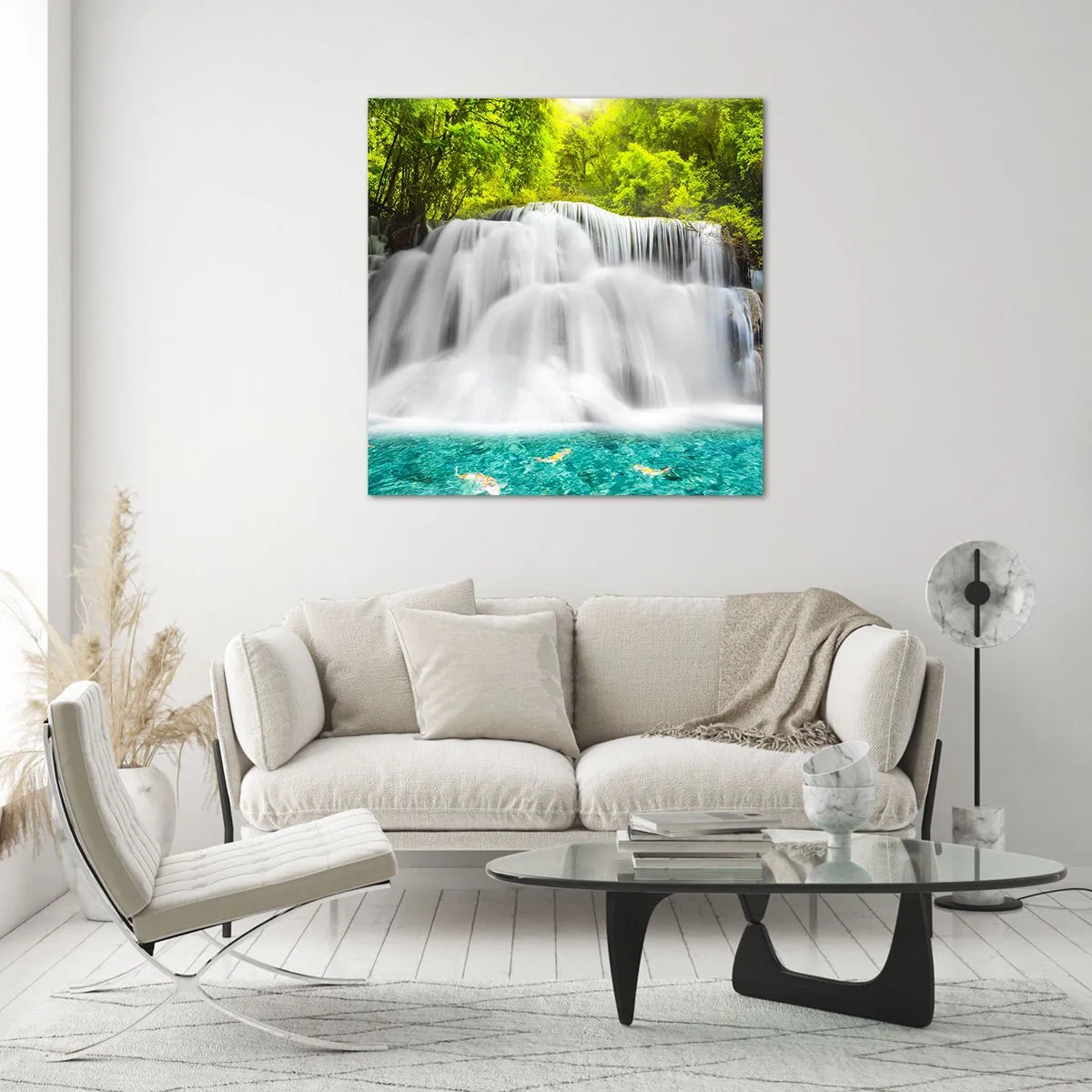 Glass picture - Foamy Cascade from Green to Azure - 60x60 cm